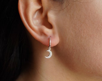 Sterling Silver Moon Hoop earrings * Boho earrings * Moon earrings * Hoop jewellery
