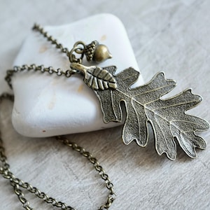 Bronze Acorn Oak Leaf Long Necklace, Oak tree, Autumn Jewelry, Celtic jewellery