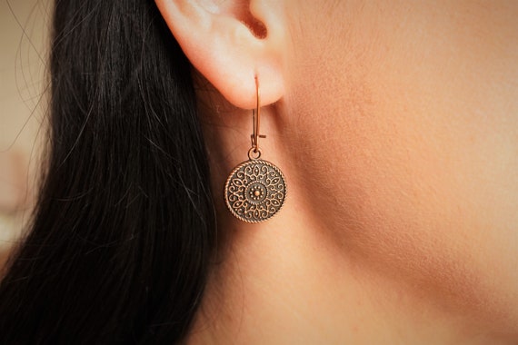 Red Copper Mandala Earrings * Boho Earrings * Boho jewellery *