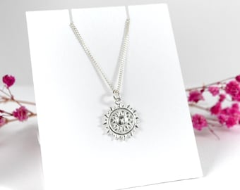 Sterling Silver Sun Necklace * Boho Sun Charm Necklace * Summer jewellery
