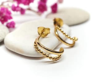 Gold Crescent Half Hoop Stud Earrings * Sterling Silver * Feminine earrings * Boho hoop