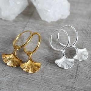 Cute Ginkgo Leaf Hoop Earrings * Leaf earrings *  Ginkgo Biloba Hoop * Small hoop