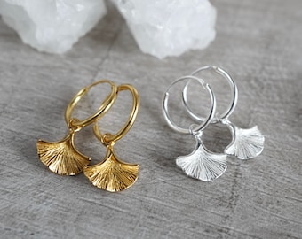 Cute Ginkgo Leaf Hoop Earrings * Leaf earrings *  Ginkgo Biloba Hoop * Small hoop