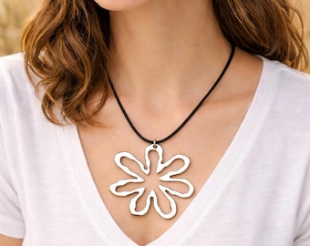 Large Flower Pendant Cord Necklace, Boho necklace, Gift for her