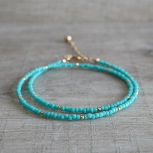 Turquoise Gold Beaded Choker Summer Choker lightweight - Etsy UK