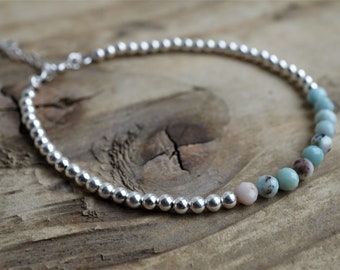 Larimar Sterling Silver Bead Bracelet * Larimar Jewelry * Dainty bracelet * Gift for her * Feminine