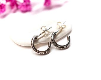 Oxidized Sterling Silver Half Hoop Earrings * Boho earrings