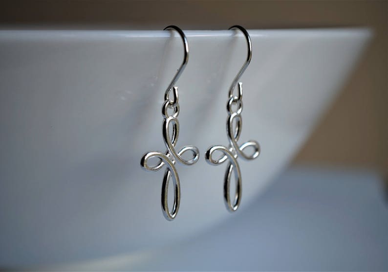 Sterling Silver Celtic Infinity Cross Charm Sterling Silver Earrings Mothers Earrings Eternity cross image 3