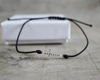 Cross Sterling Silver Dainty Cord Bracelet * Feminine *