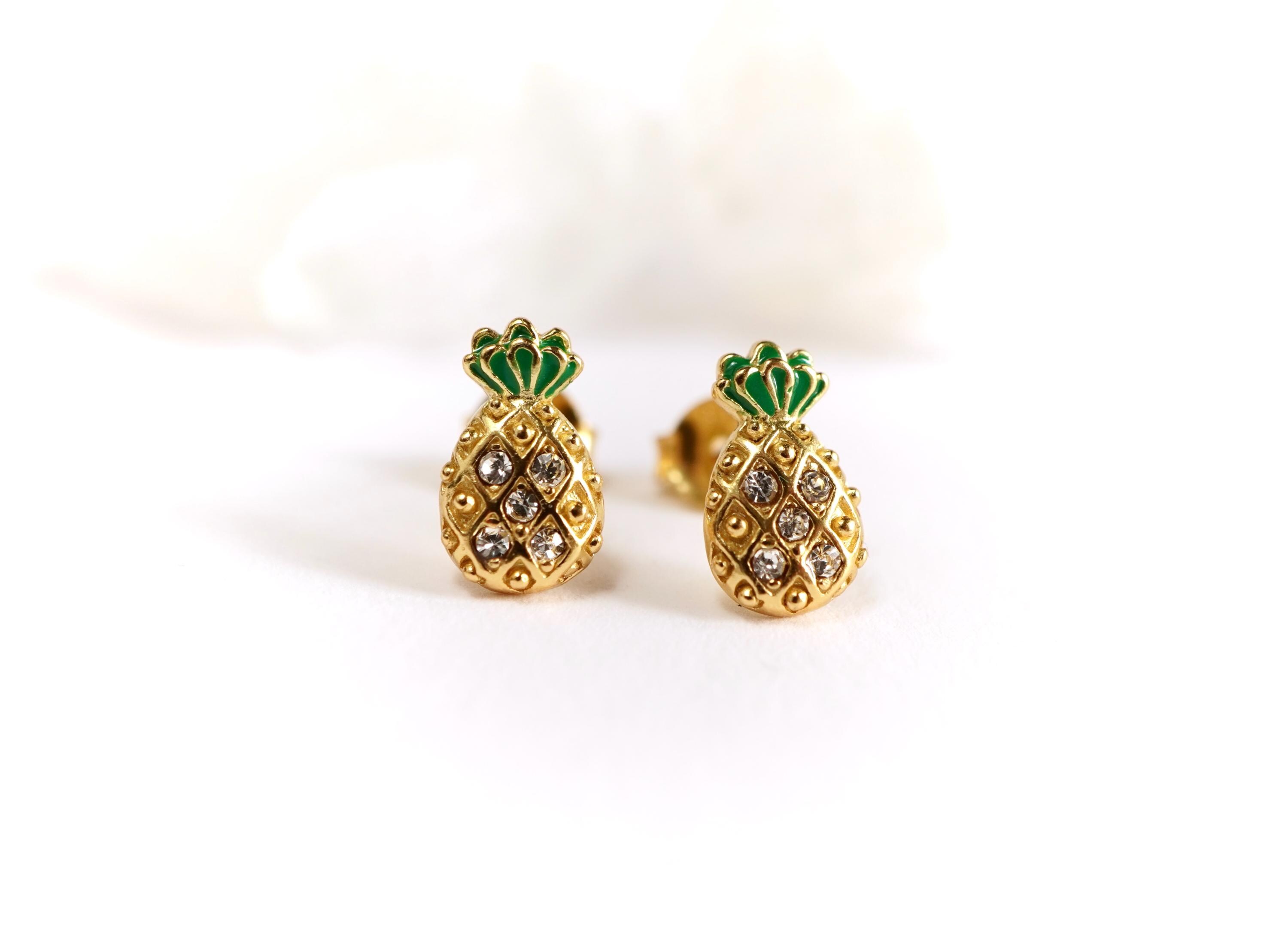 Orecchini A Perno In Argento Sterling 925 Placcato Oro Con Motivo Ananas - Gioiello Elegante In Sacchetto Di Iuta - Cassel Designs