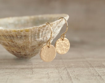 Gold Hammered Disc Earrings * Minimalist earrings * Feminine * Ethnic * Delicate earrings