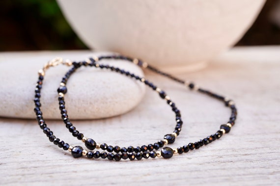 Black Sparkling Spinel Necklace * Choker * Dainty * Shiny