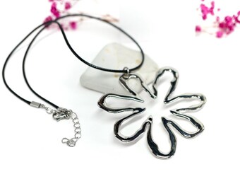 Large Flower Pendant Cord Necklace, Boho necklace, Gift for her