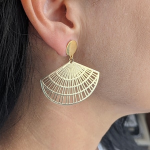Gold Plated Fan Stud Earrings * Boho Dangle Earrings * Gold earrings *
