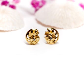 Gold Ammonite Stud Earrings * Ammonite shell * Sea * Beach jewellery