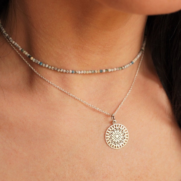 Collier en argent sterling Mandala * Collier Boho