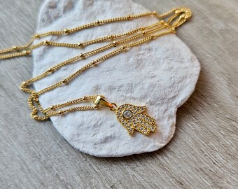 Gold Hamsa Hand Necklace * Talisman Necklace * Fatima Hand * Dainty Feminine * Gift for her*