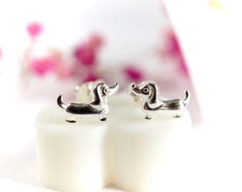 Cute Dachshund Dog Stud * Sterling Silver * Dog fan * Gift for her