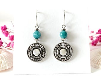 Boho Round Earrings* Hippy* Ethnic* Tribal* Oriental* Bohemian* Sterling silver ear hook