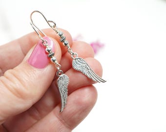 Silver Angel Wing Dangle Earrings * Boho Dainty Earrings * Gift for her * Bohemian Jewellery