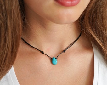 Black Cord Choker necklace * Summer Necklace * Turquoise boho jewelry