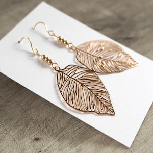 Filigree Leaf Earrings * Boho Dangle Earrings * Feminine * Gold filled ear wire