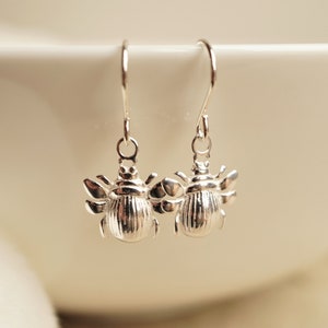 Scarab Beetle Sterling Silver Earrings * Egypt symbol
