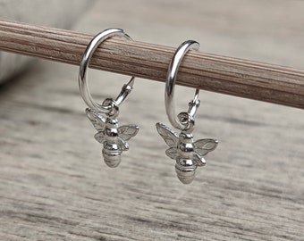 Cute Sterling Silver Bee Hoop earrings * Boho earrings * Bee earrings * Hoop jewellery