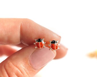 Cute Small Ladybird Stud Earrings * Sterling Silver Stud