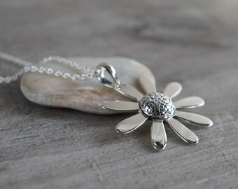 Large Daisy Sterling Silver Necklace * Bracelet * Flower Bracelet *  Gift For Her *