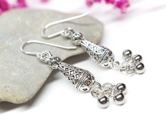 Boho Ornament Earrings, Sterling silver ear hook, Tribal earrings