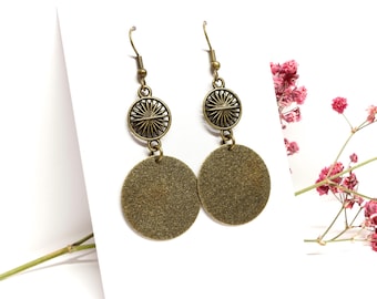 Bronze Flower Disc Dangle Earrings, Boho, Bronze jewelry