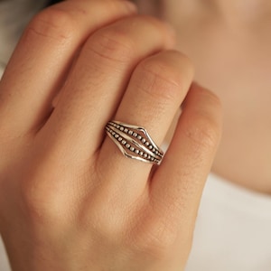 Sterling Silver Oxidised Chevron Ring Size N, P/ 7, 8  Boho, Chic ring, gift for her
