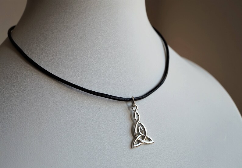 New Black Leather Choker Necklace with Infinity Celtic Knot Charm UK Seller