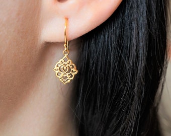 Gold Filigree Delicate Sterling silver Earrings * Moroccan * Arabesque Earrings * Feminine jewelry