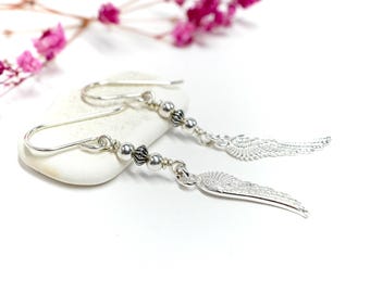 Orecchini pendenti con ali d'angelo in argento * Orecchini delicati Boho * Regalo per lei * Gioielli Boho