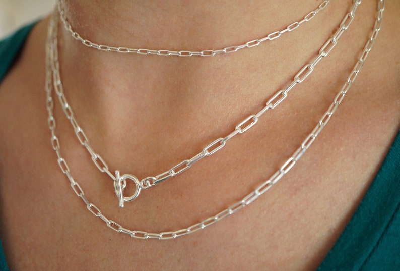 Paperclip Sterling Silver Necklace* Long link Necklace* Gift For Her 