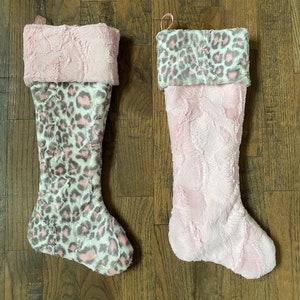 Blush Leopard Fur Christmas Stockings