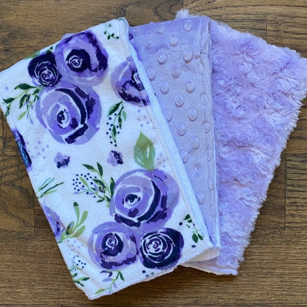 Boho Lavender Roses Minky Burp Cloth Set