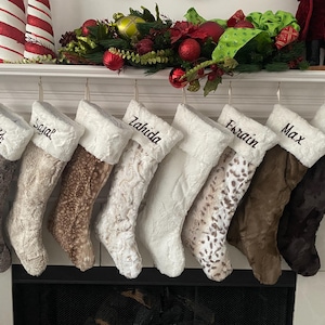 Christmas Stockings, Personalized Luxe Fur Rustic Christmas stockings, Family Christmas Stockings, 22”L, matching tree skirt