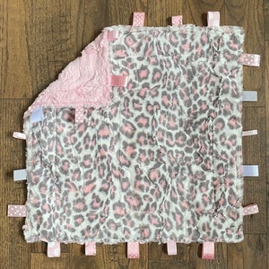 Tagged Lovie, Blush leopard fur tagged lovie, 18”, Personalization available
