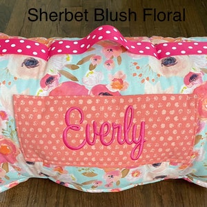 Personalized Girl Nap Mats, Florals, Unicorns, Rainbows, Mermaids Nap Mat, Free shipping, attached blanket & pillow