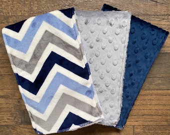 Mod Navy Chevron Minky Burp Cloth Set