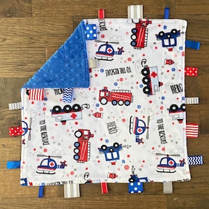 Tagged Lovie, Rescue Truck Minky Tagged Lovie, 18”, Personalization available