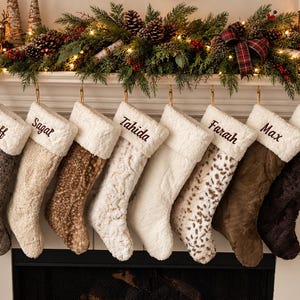 Personalized Christmas Stocking: Luxe Fur Rustic Holiday Decor (22”L)