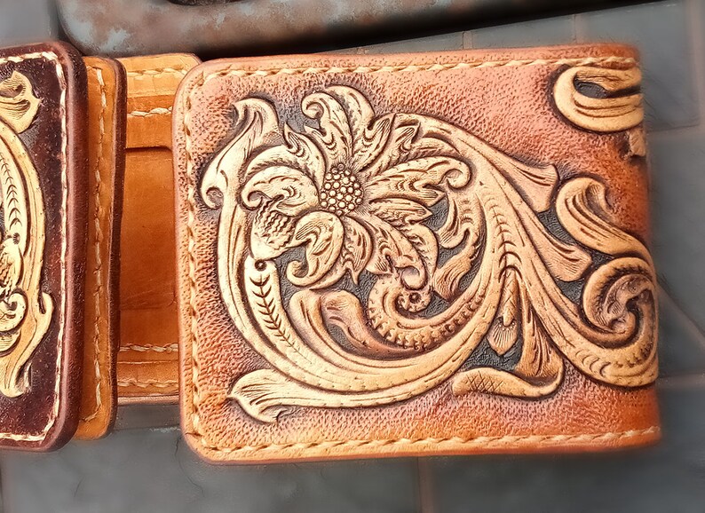Tooled Billfold Wallet Hand Carved Leather Sheridan Style SP_C | Etsy