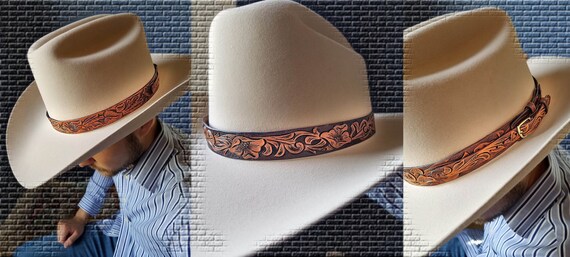 Hat Band Tooled Leather Western Floral 