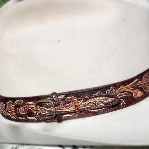 Hat Band Tooled Leather Western Oak Acorns Leaves Design. - Etsy