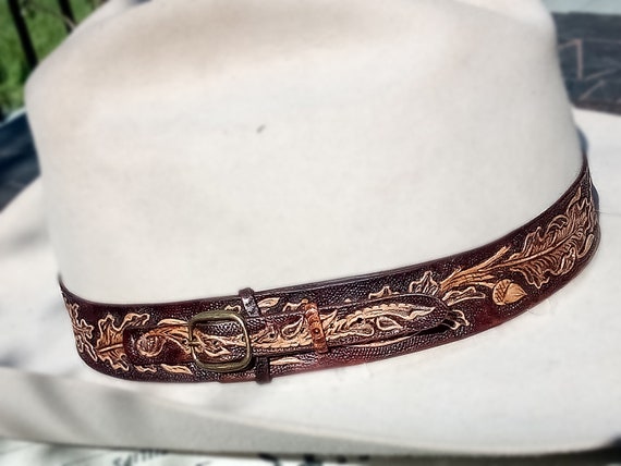 Hat Band Tooled Leather Western Oak Acorns Leaves Design. - Etsy