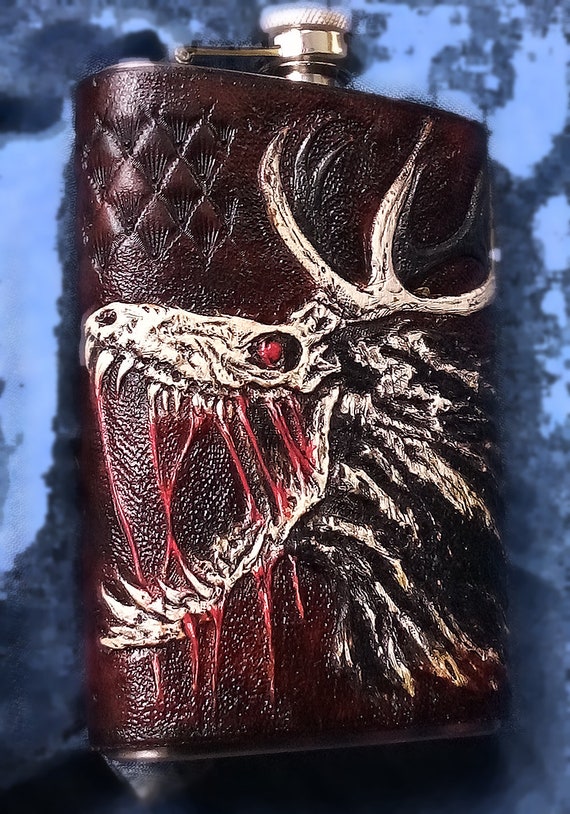 Tooled Flask Pouch Wendigo Leather -  Canada